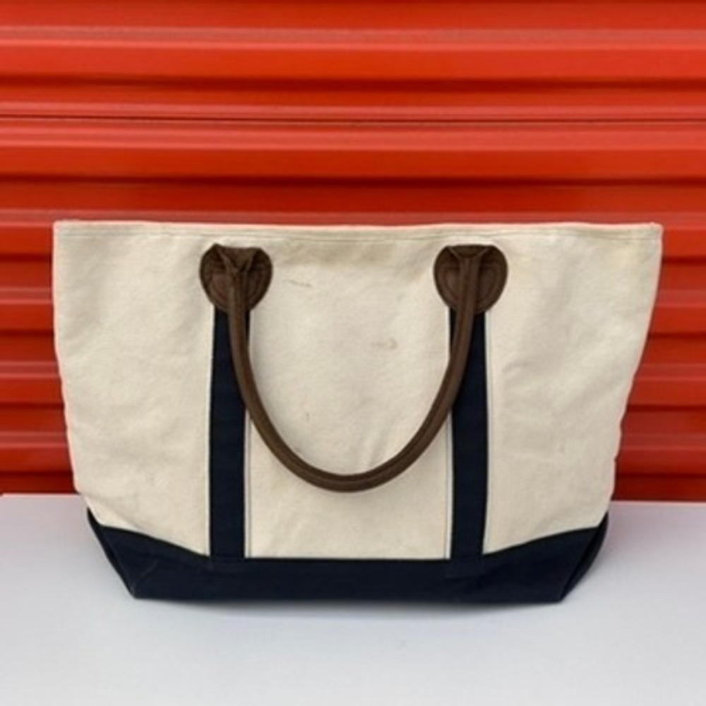 Restoration Hardware Canvas Tote Bag Black Cream Leather Trim Large Bag 21"